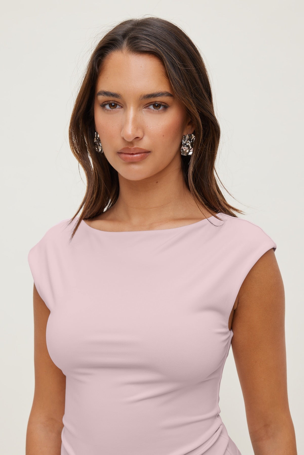 Crumpled Button Earrings Gray - Dynamite