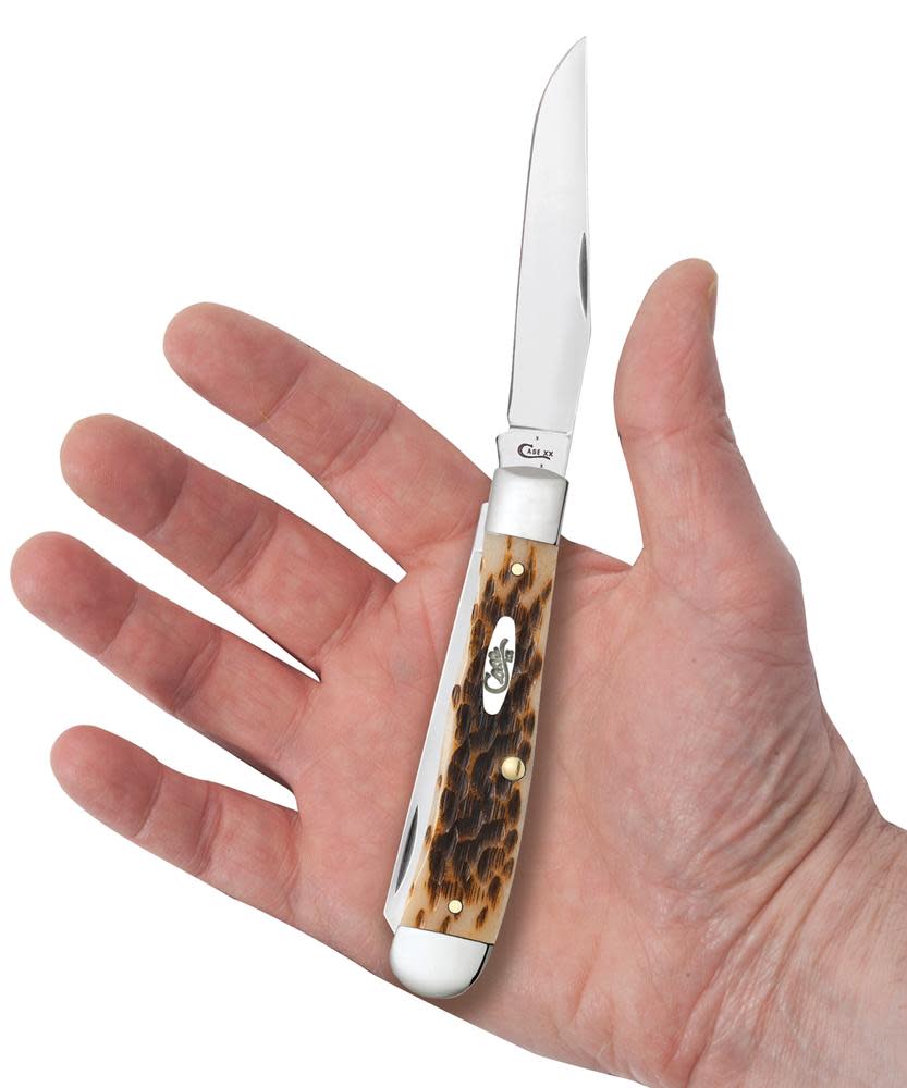 Case Knives Peach Seed Jig Amber Bone Trapper Knife w/ Clip