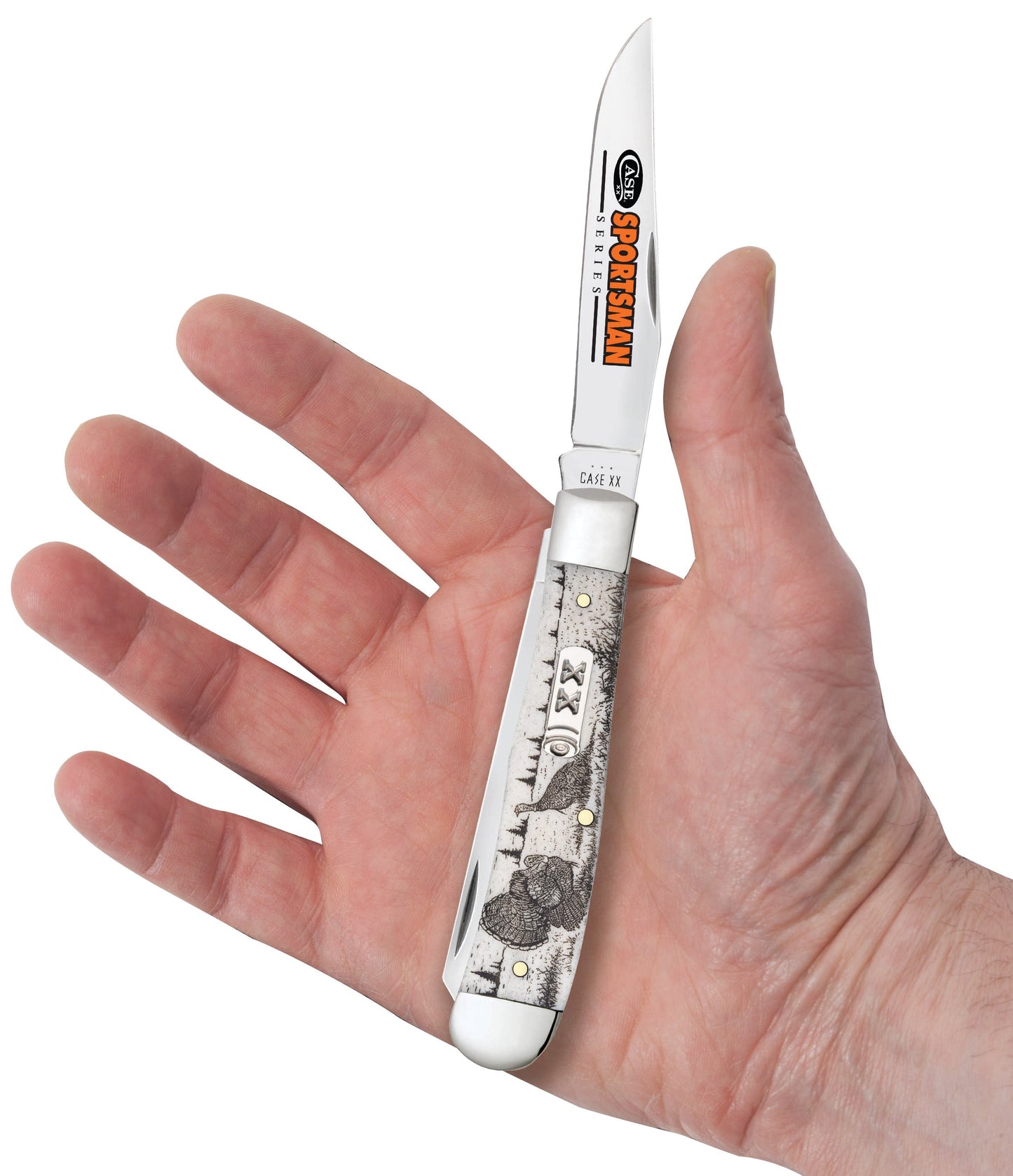 Case Knives Sportsman Series Turkey Embellished Smooth Natural Bone Trapper Knife