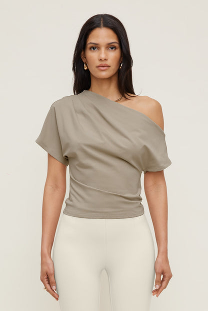 Alexa Cotton Spandex T Shirt Beige - Dynamite