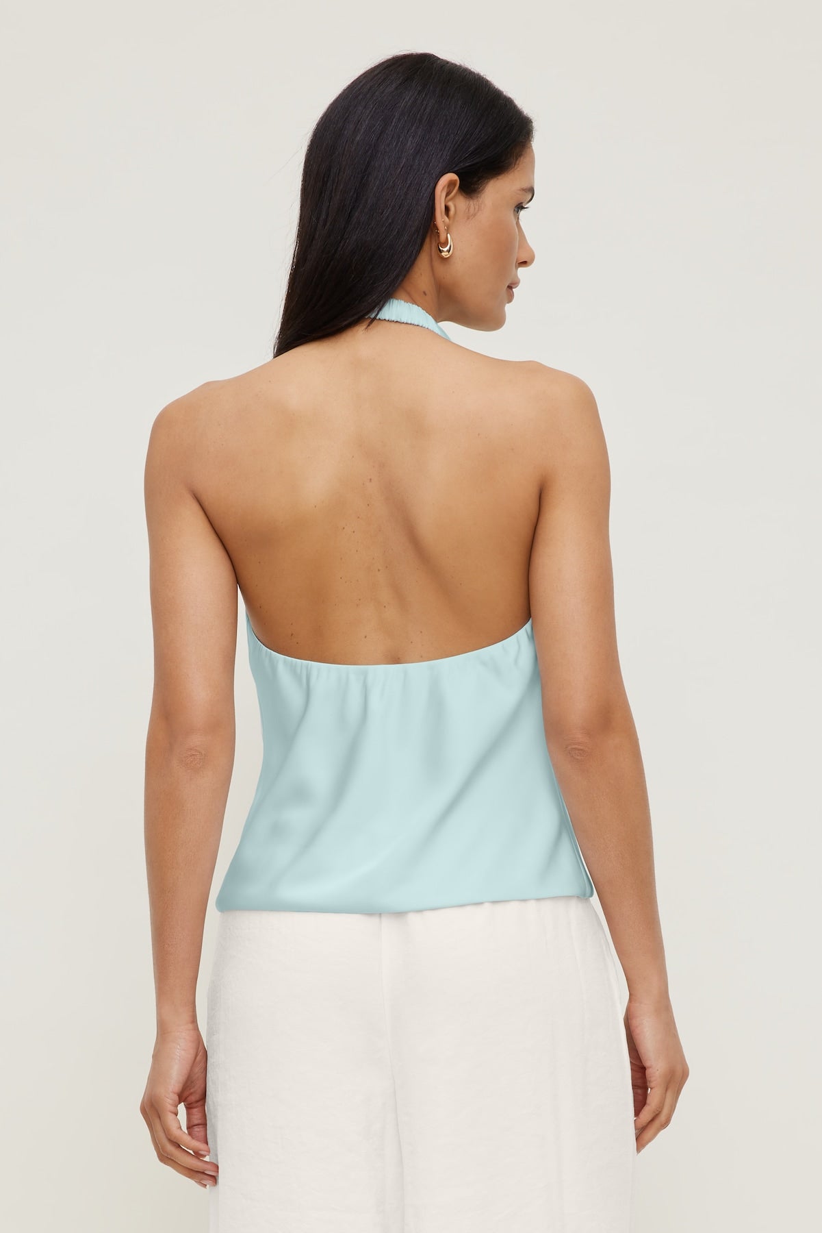 Camila Satin Cowl Halter Neck Blouse Blue - Dynamite