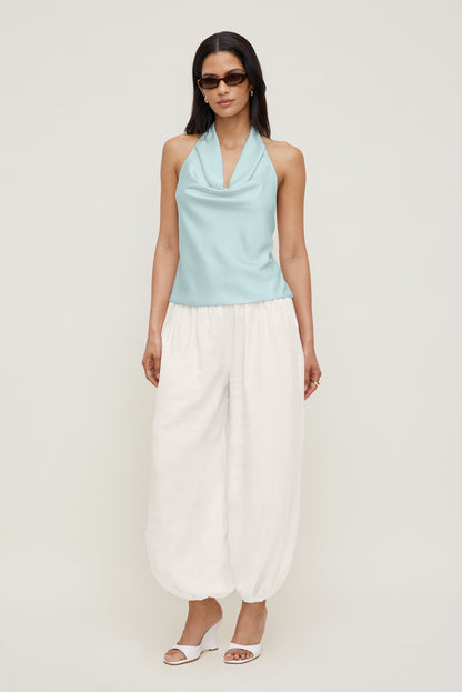 Camila Satin Cowl Halter Neck Blouse Blue - Dynamite
