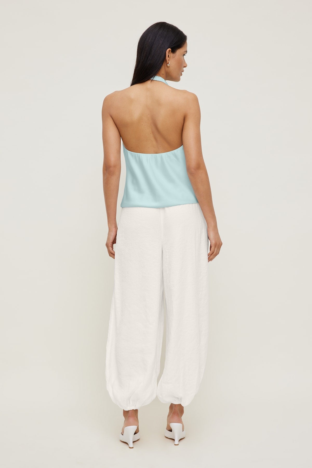 Camila Satin Cowl Halter Neck Blouse Blue - Dynamite