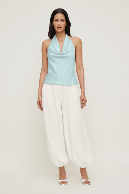 Camila Satin Cowl Halter Neck Blouse Blue - Dynamite