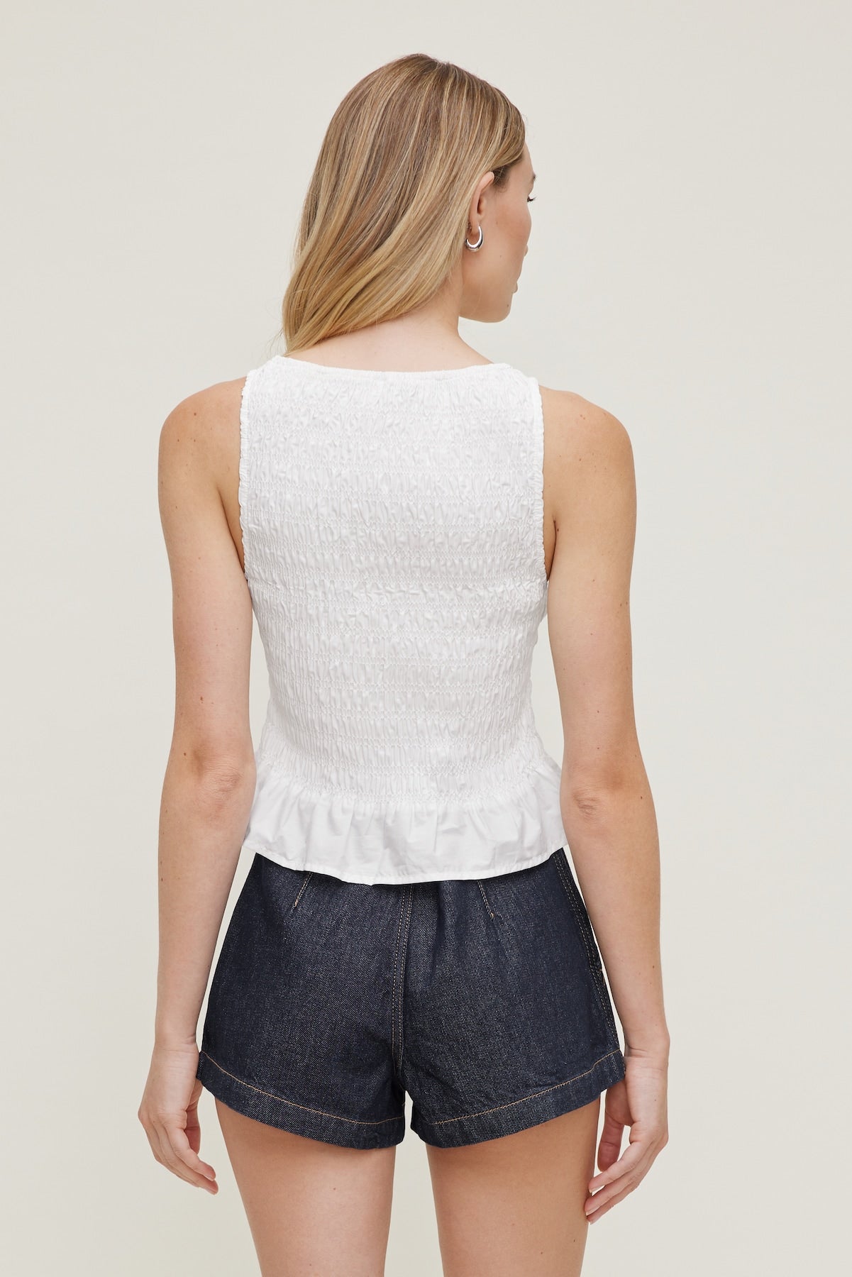 Shirred Poplin Tank Top White - Dynamite