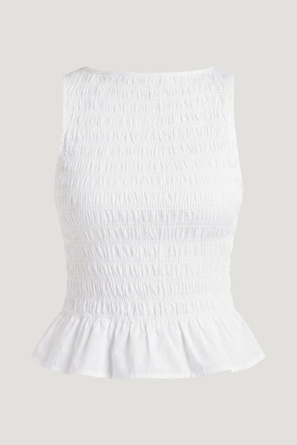 Shirred Poplin Tank Top White - Dynamite