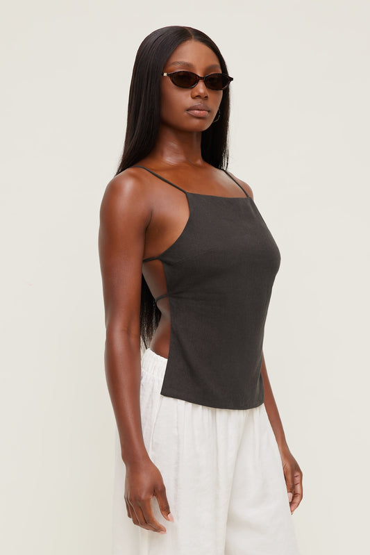 Linen Apron Top Brown - Dynamite