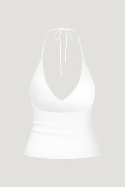 Sculpt Plunge Halter Top White - Dynamite