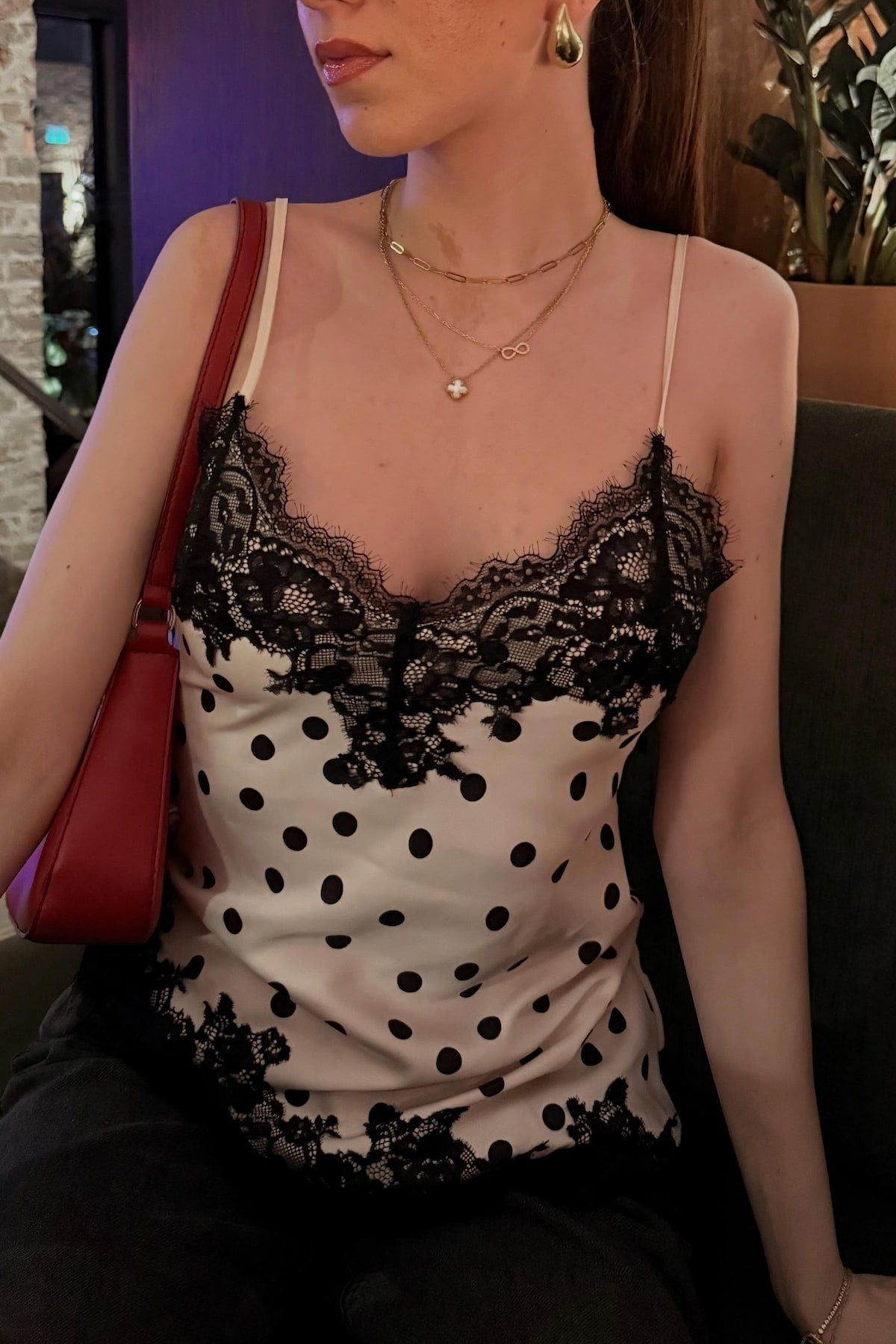 Cassie Asymmetric Lace Satin Cami Beige - Dynamite