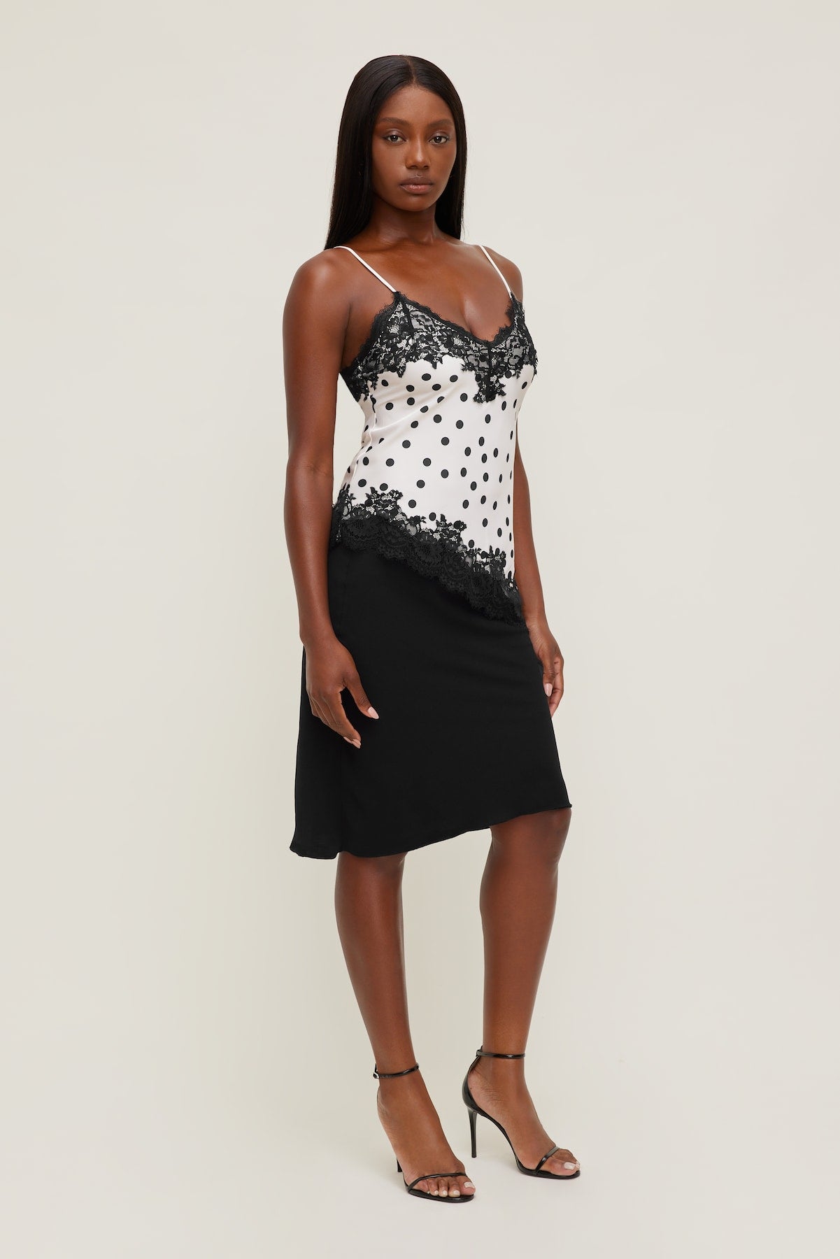 Cassie Asymmetric Lace Satin Cami Beige - Dynamite
