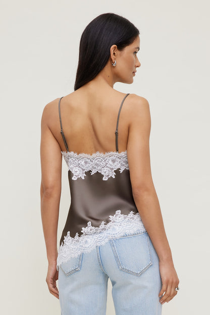 Cassie Asymmetric Lace Satin Cami Brown - Dynamite