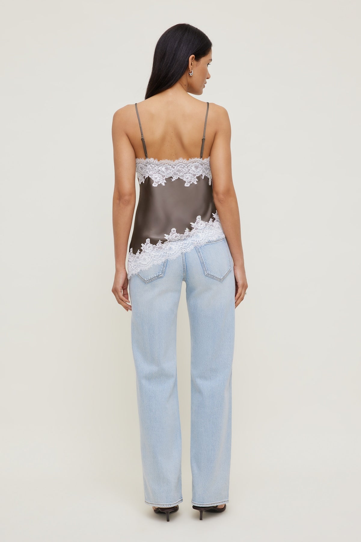 Cassie Asymmetric Lace Satin Cami Brown - Dynamite