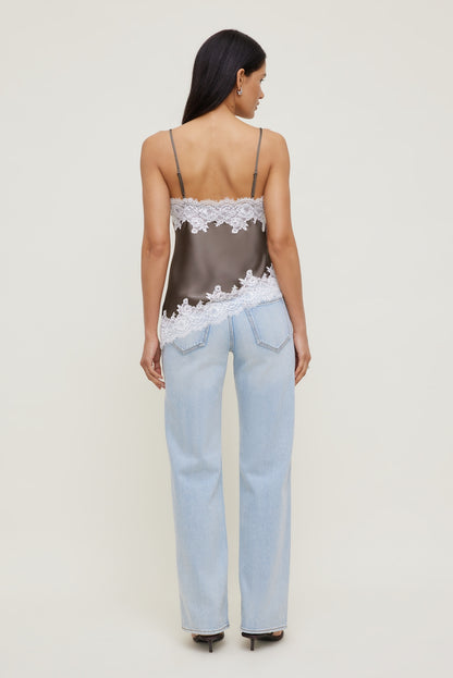 Cassie Asymmetric Lace Satin Cami Brown - Dynamite
