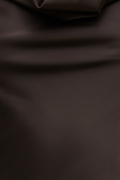 Camila Satin Cowl Halter Neck Blouse Brown - Dynamite