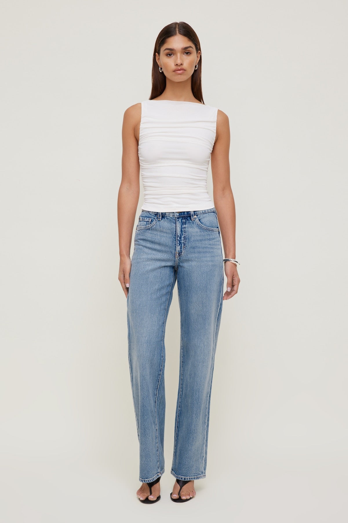 Ruched Mesh Tank Top White - Dynamite