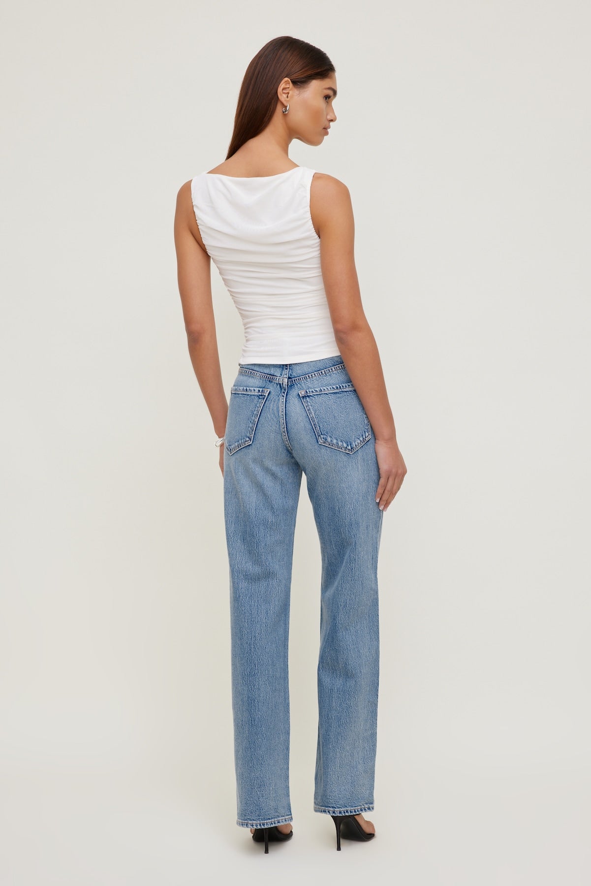 Ruched Mesh Tank Top White - Dynamite
