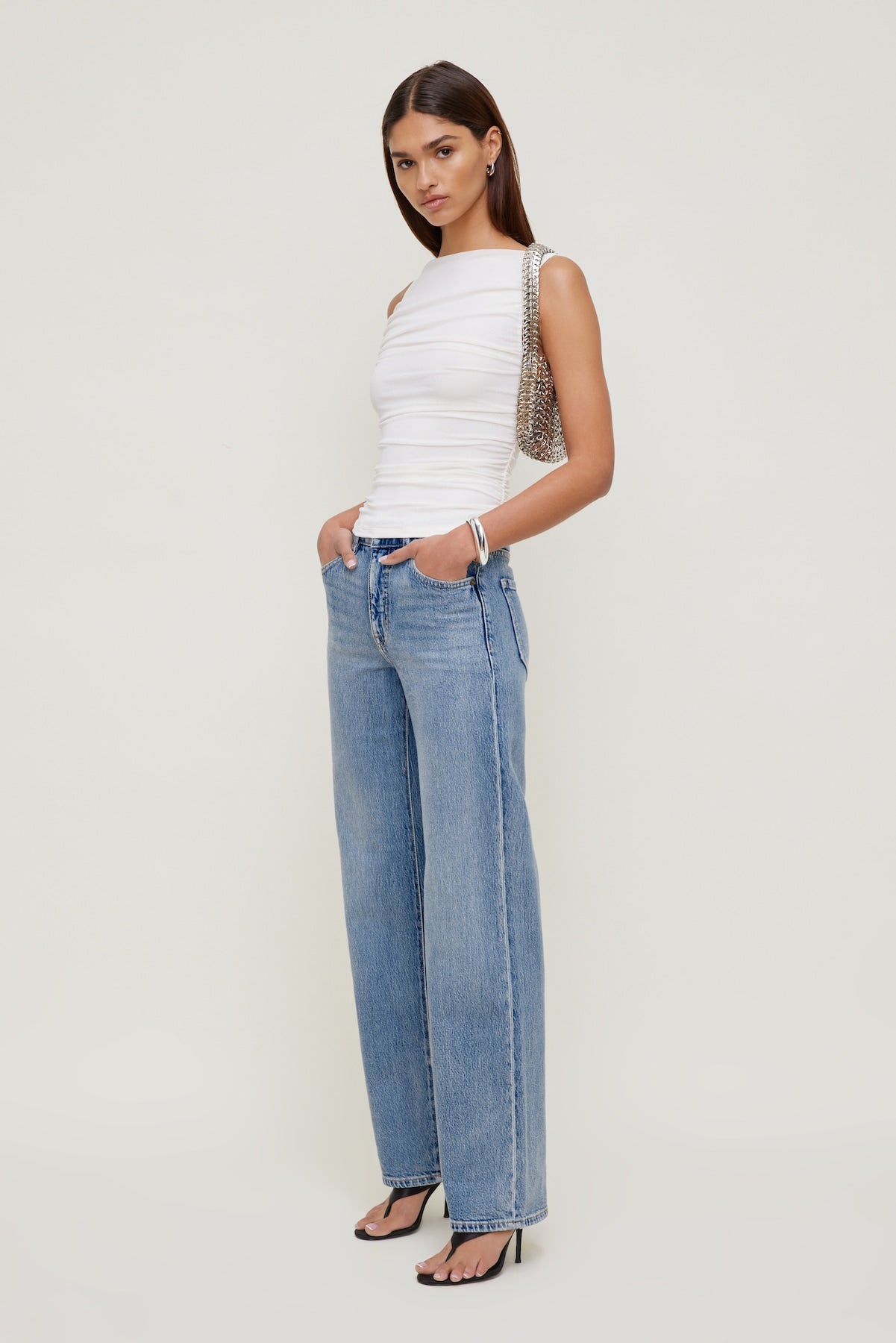 Ruched Mesh Tank Top White - Dynamite