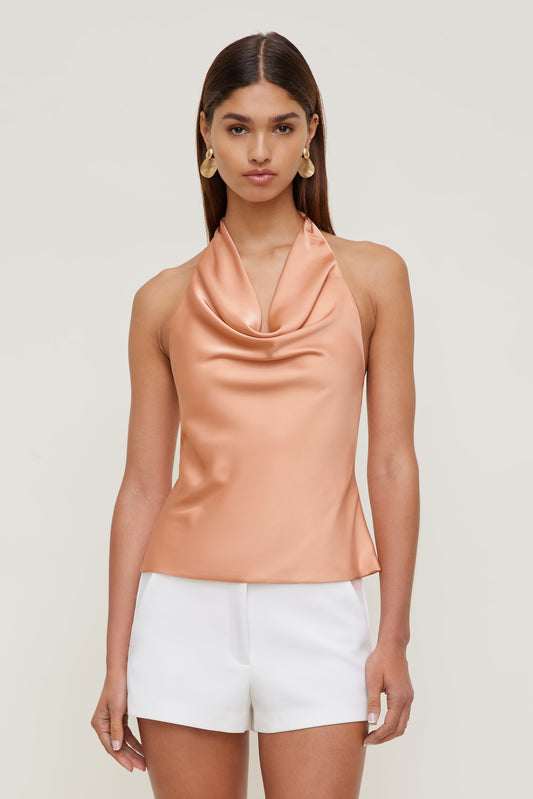 Camila Satin Cowl Halter Neck Blouse Orange - Dynamite