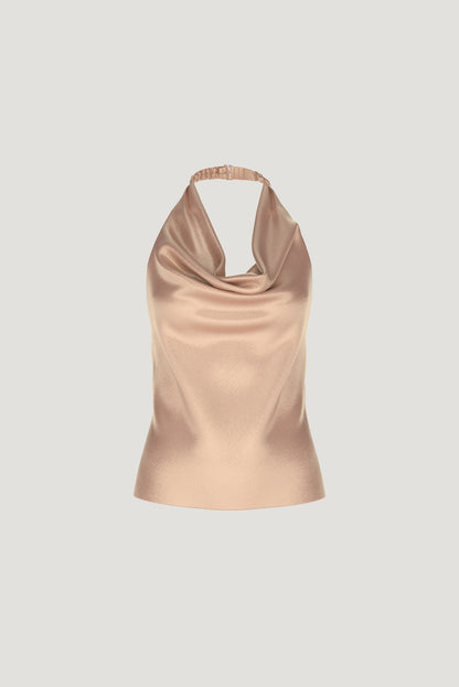 Camila Satin Cowl Halter Neck Blouse Orange - Dynamite