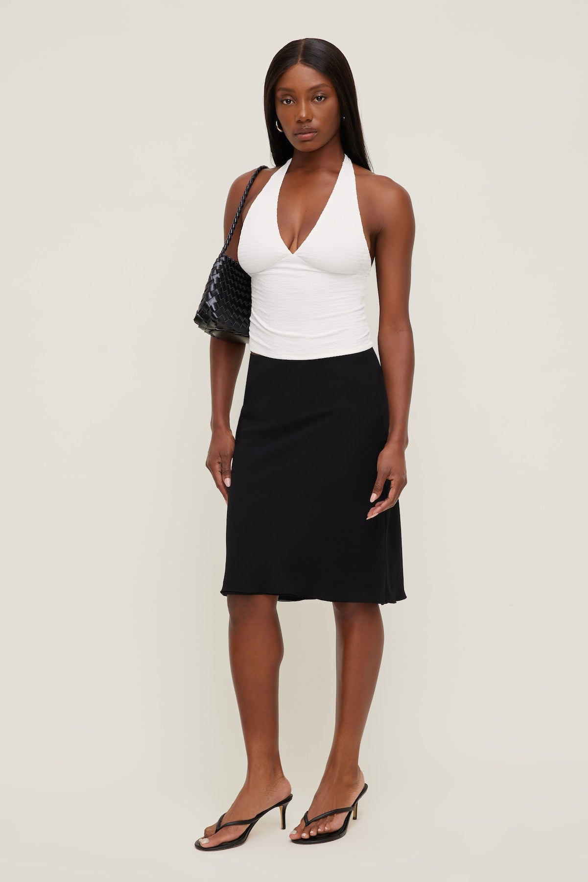 Textured Plunge Halter Top White - Dynamite