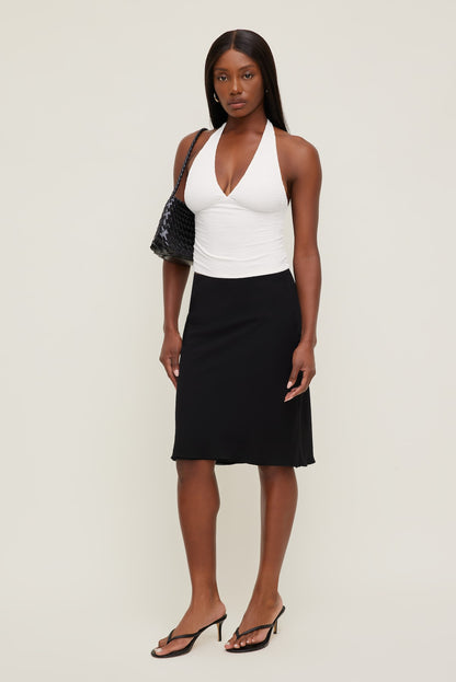 Textured Plunge Halter Top White - Dynamite
