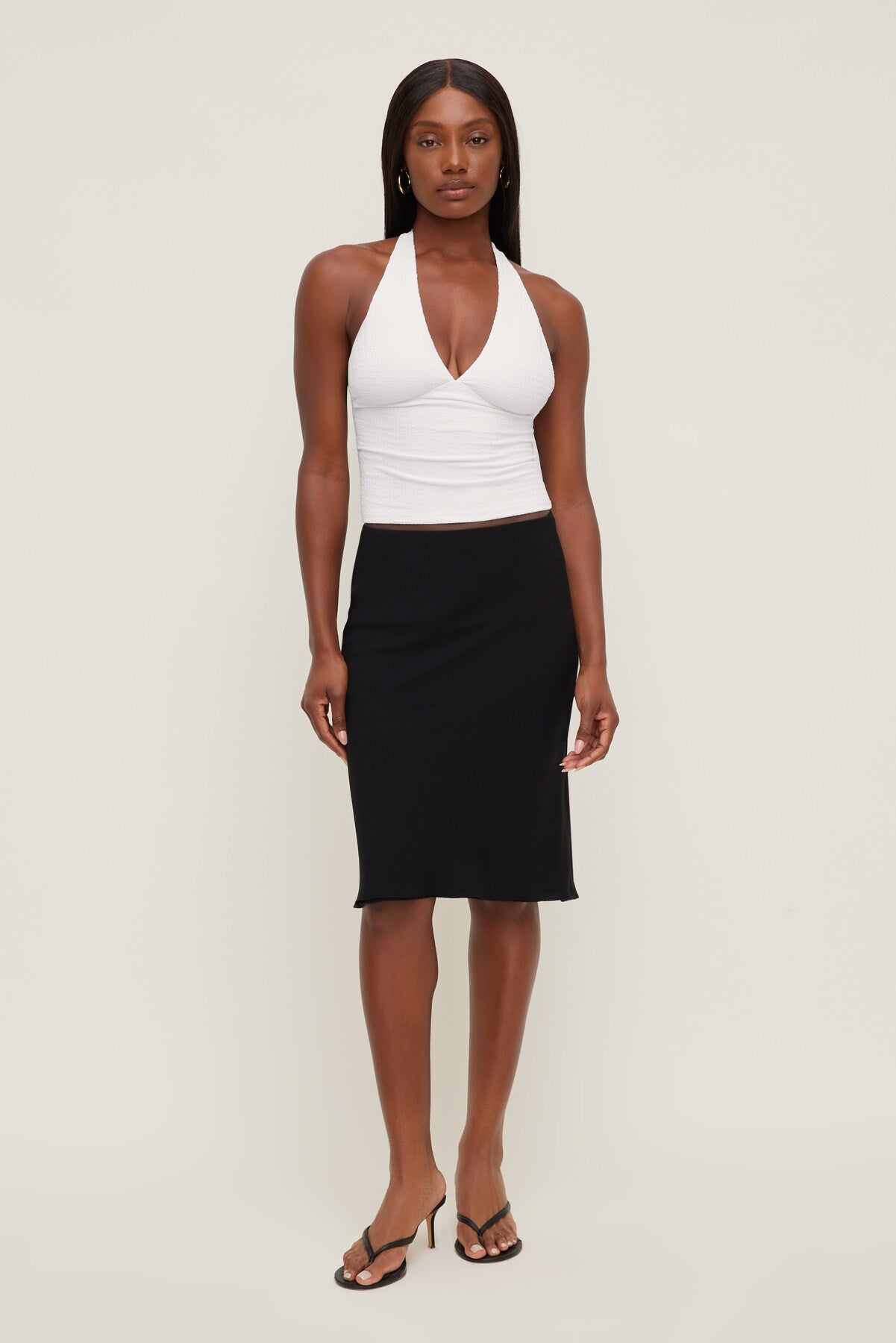 Textured Plunge Halter Top White - Dynamite
