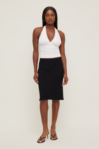 Textured Plunge Halter Top White - Dynamite