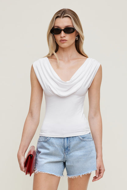 Draped Scoop Neck Top White - Dynamite
