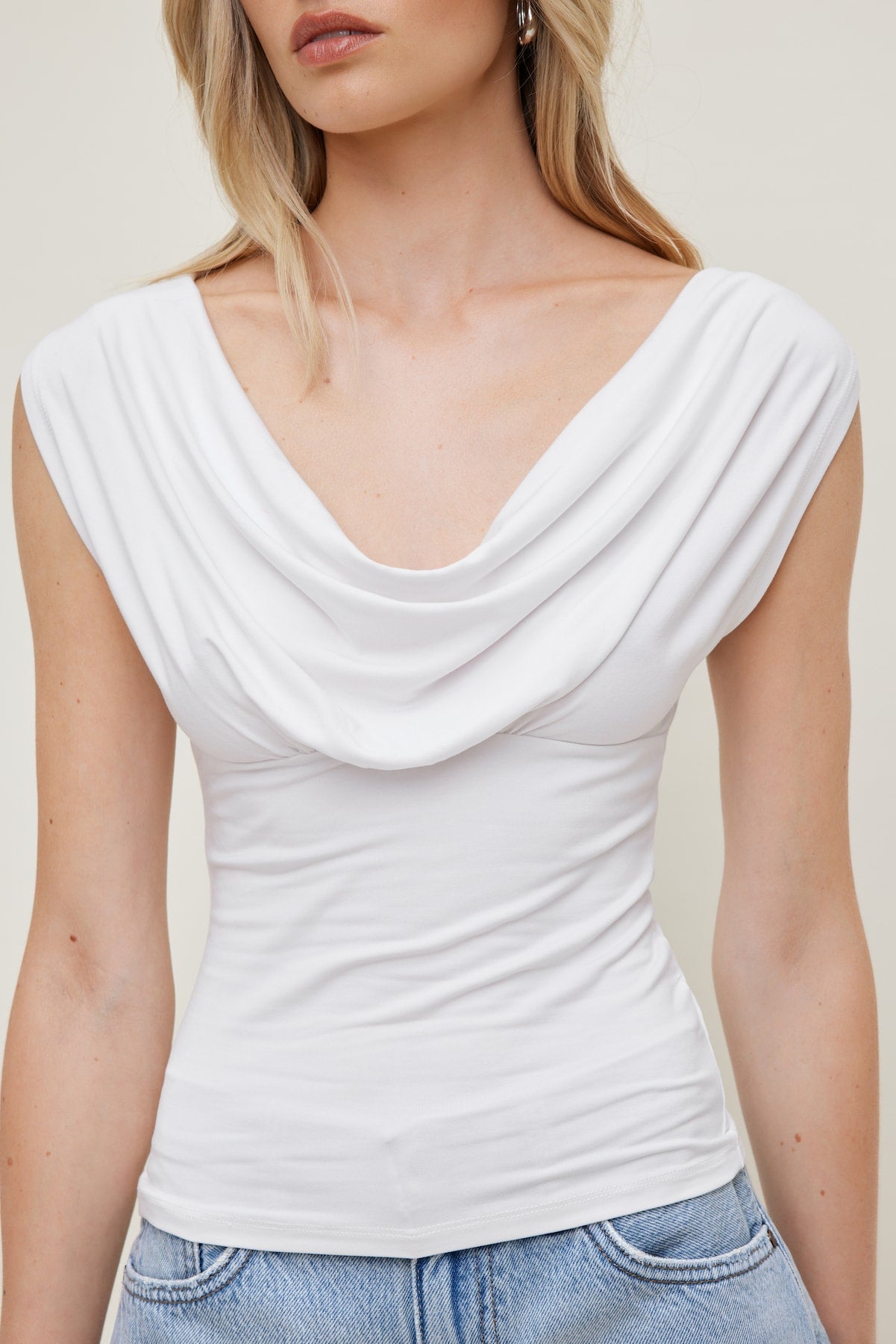 Draped Scoop Neck Top White - Dynamite