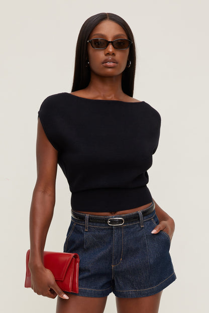 Aria Boat Neck Sweater  Black - Dynamite