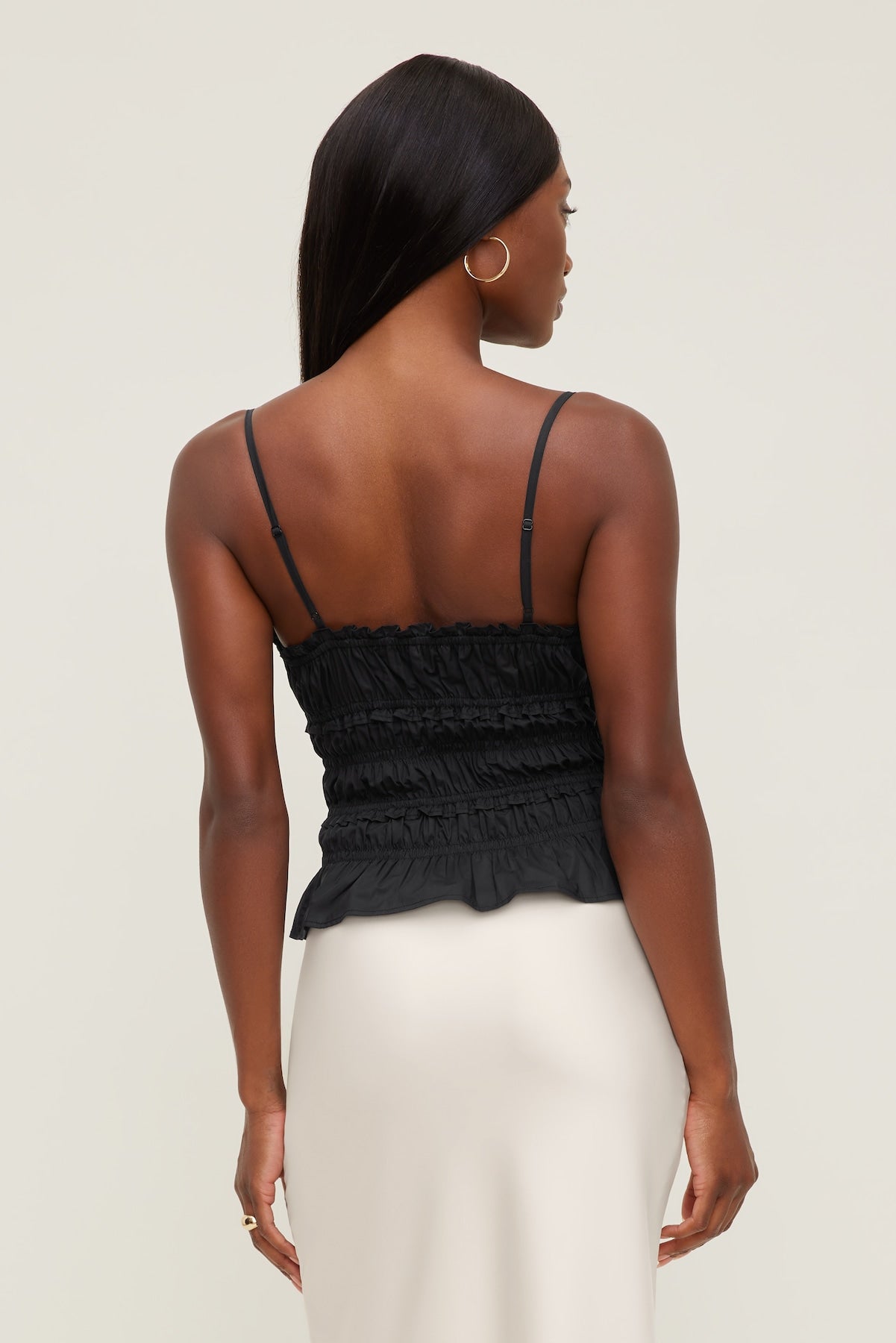 Smocked Poplin Cami Top BLACK - Dynamite