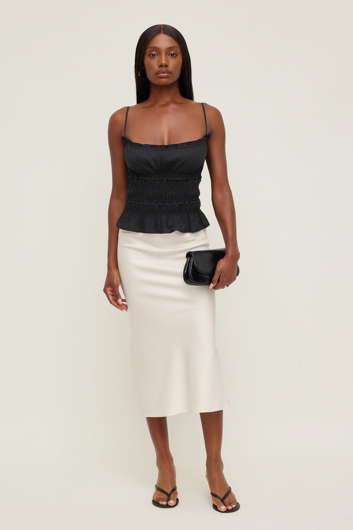Smocked Poplin Cami Top BLACK - Dynamite