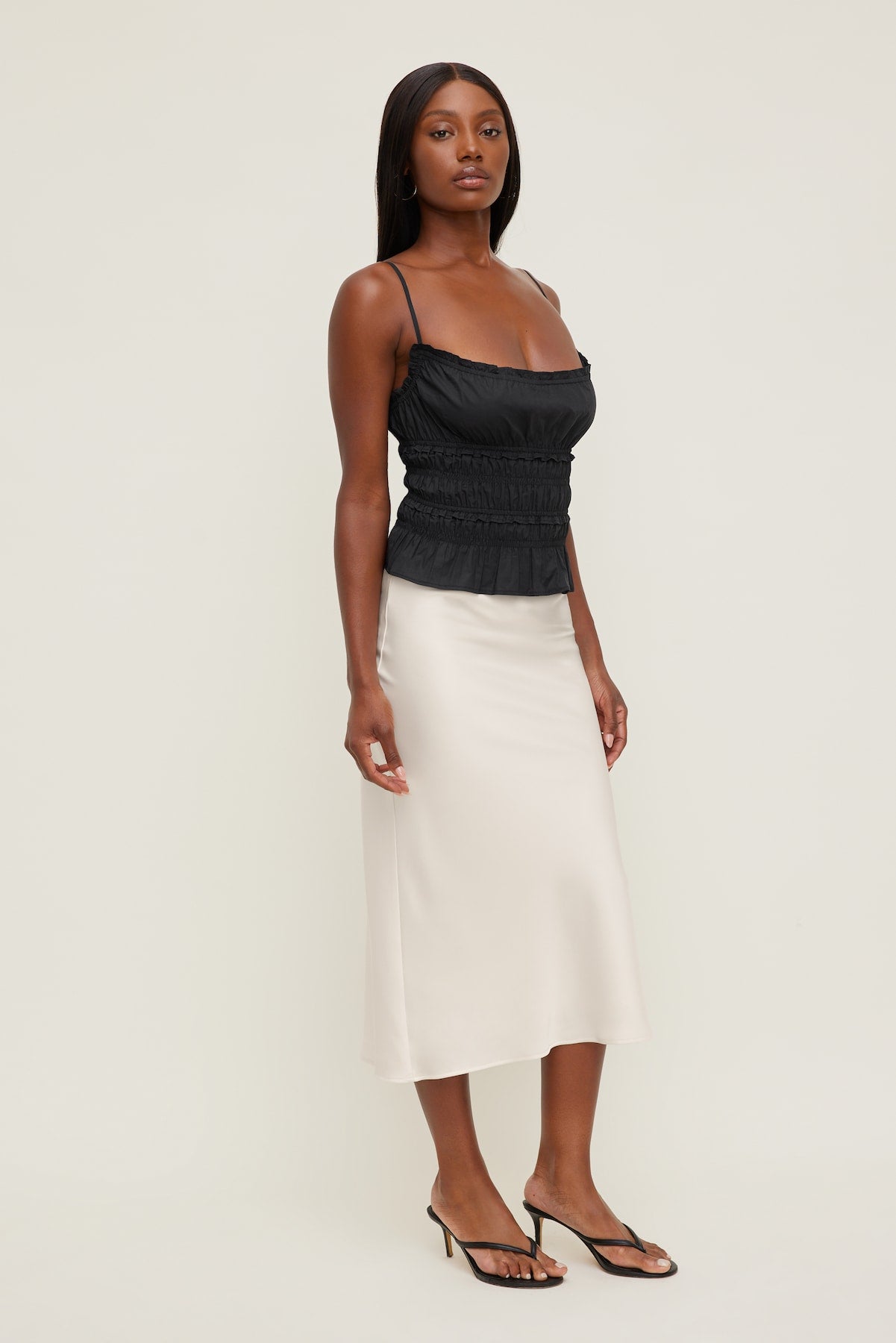 Smocked Poplin Cami Top BLACK - Dynamite