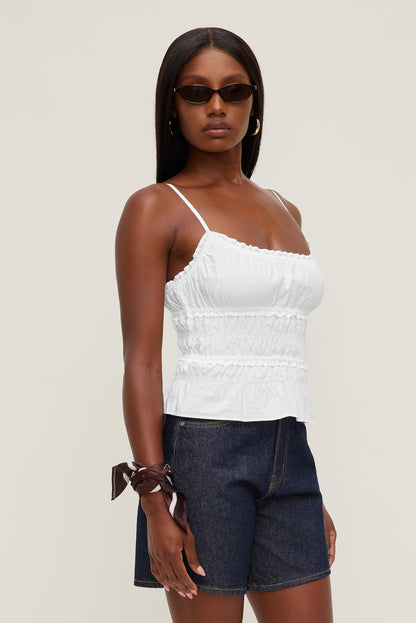 Smocked Poplin Cami Top White - Dynamite
