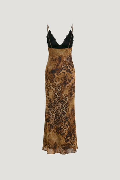 Lace Trim Maxi Dress Brown - Dynamite
