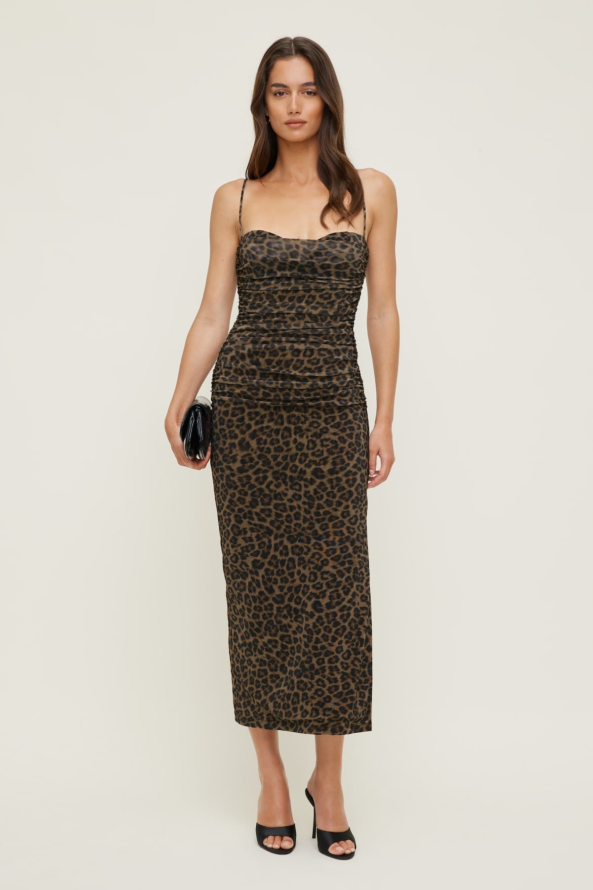 Ruched Mesh Midi Dress Brown - Dynamite