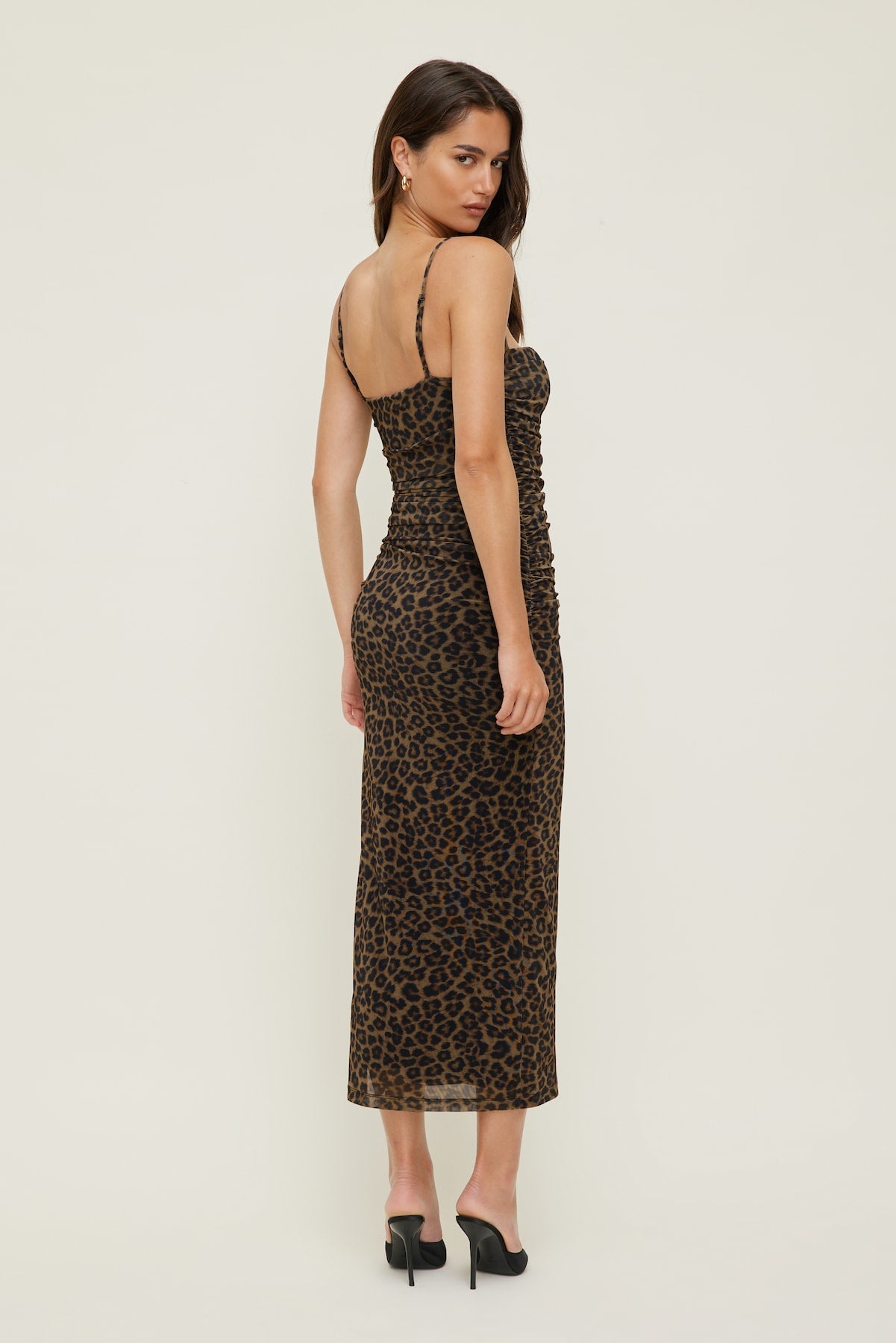 Ruched Mesh Midi Dress Brown - Dynamite