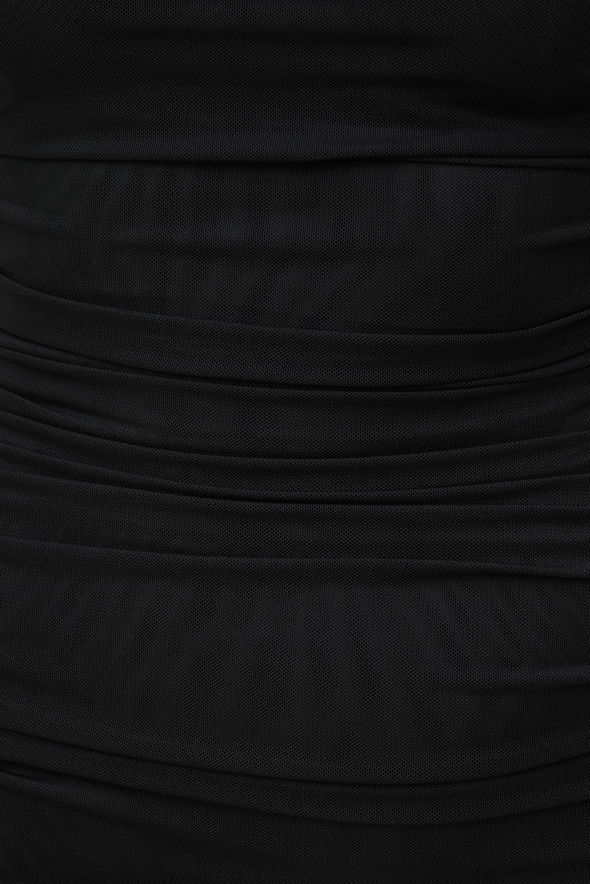 Ruched Mesh Midi Dress Black - Dynamite