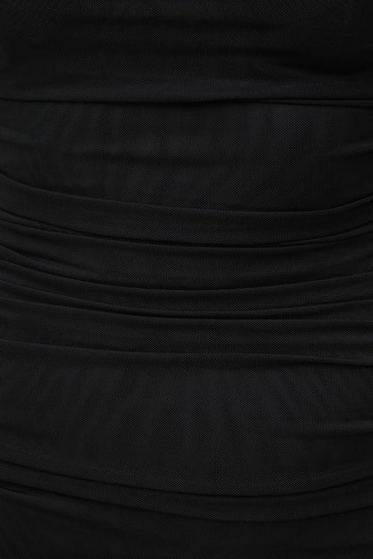 Ruched Mesh Midi Dress Black - Dynamite