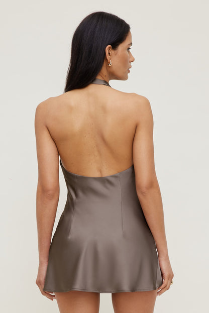 Camila Satin Romper Mini Dress Brown - Dynamite