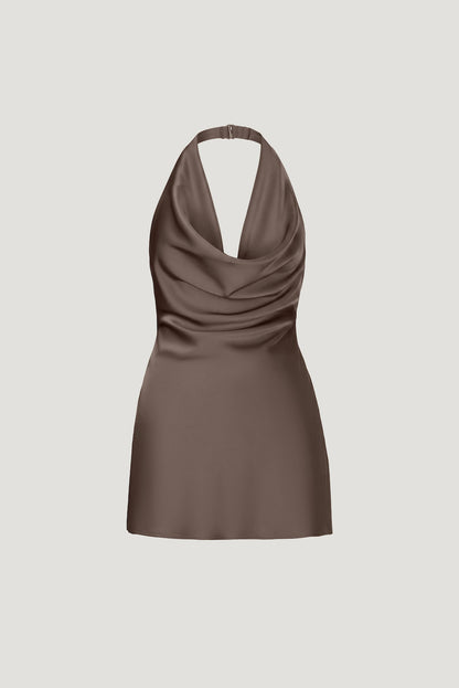 Camila Satin Romper Mini Dress Brown - Dynamite