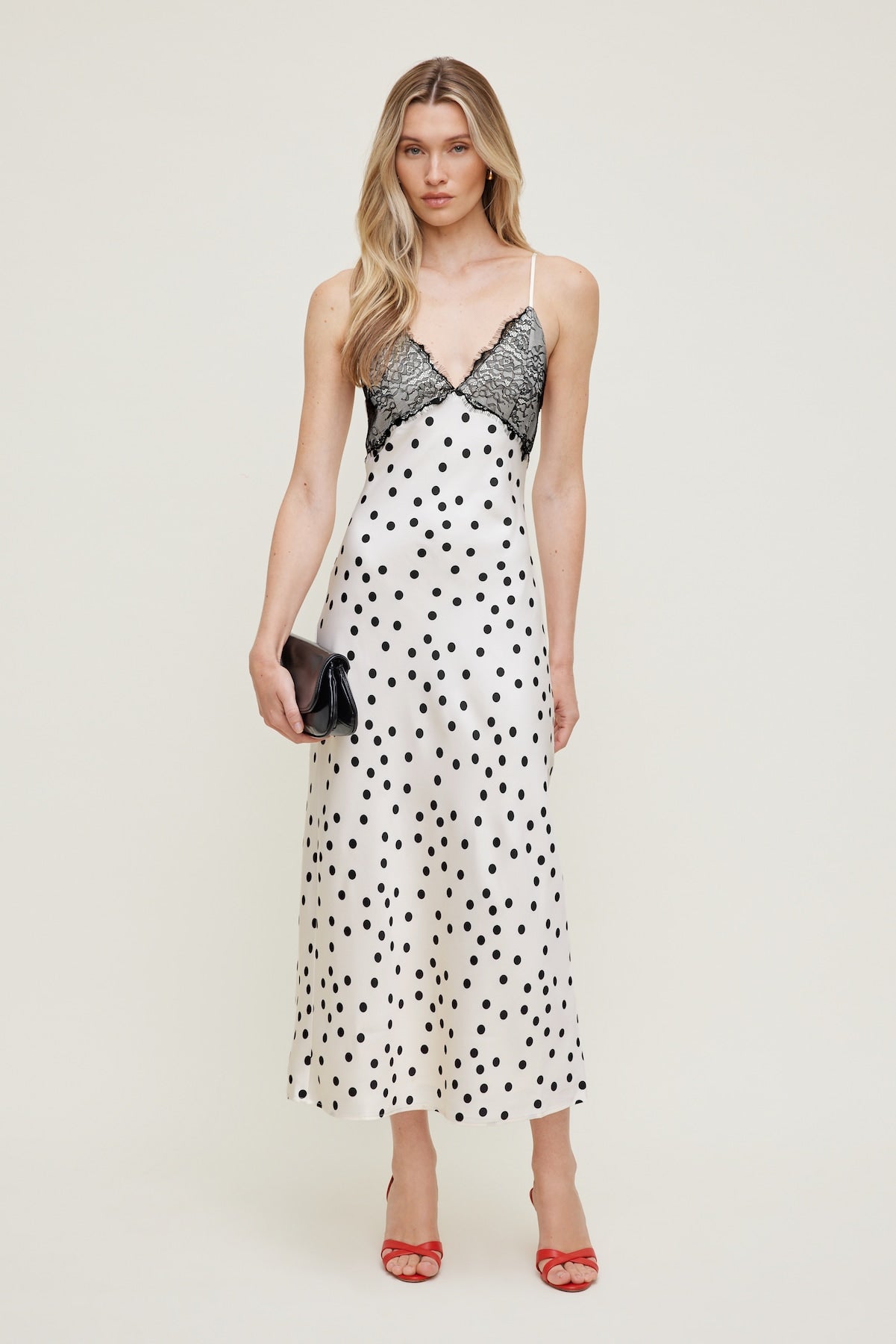 Lace Trim Satin Midi Dress Beige - Dynamite