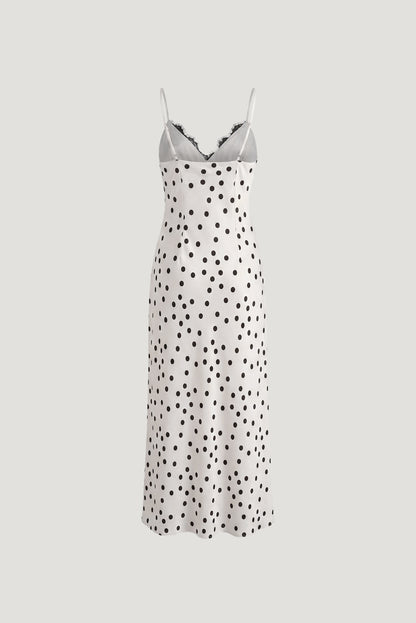 Lace Trim Satin Midi Dress Beige - Dynamite
