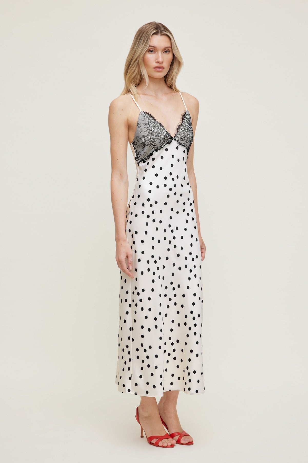 Lace Trim Satin Midi Dress Beige - Dynamite