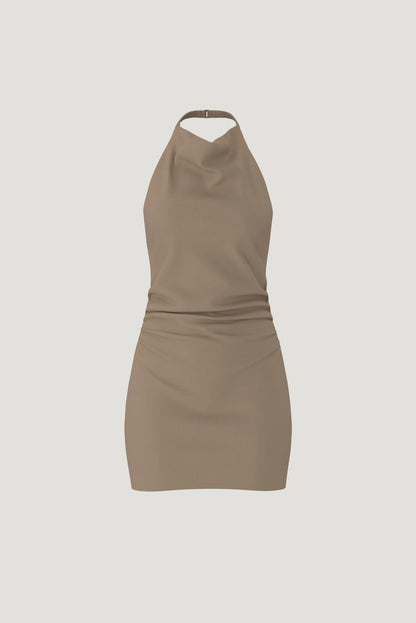 Cowl Halter Mini Dress Brown - Dynamite