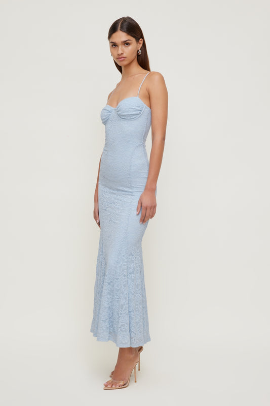 Monet Lace Overlay Maxi Dress Blue - Dynamite
