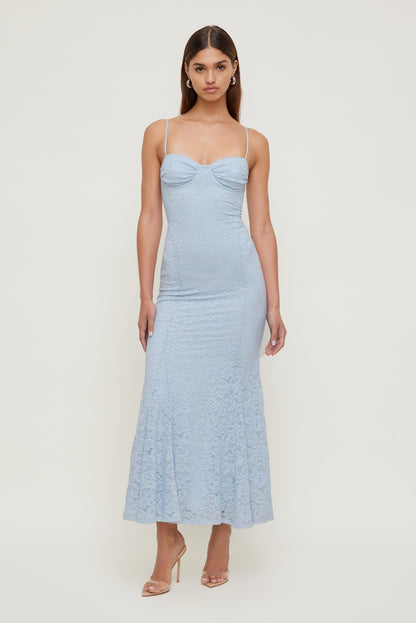 Monet Lace Overlay Maxi Dress Blue - Dynamite