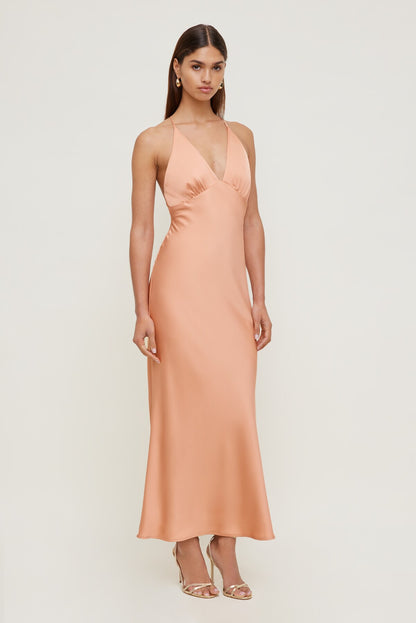 Livia Satin Midi Dress Orange - Dynamite