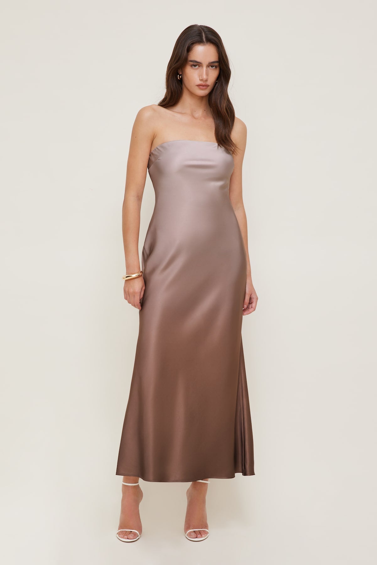 Satin Maxi Tube Dress Brown - Dynamite