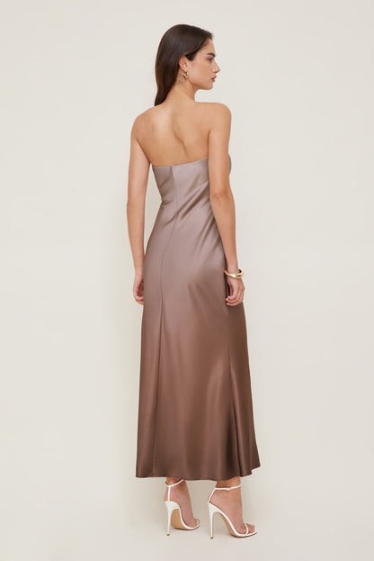 Satin Maxi Tube Dress Brown - Dynamite